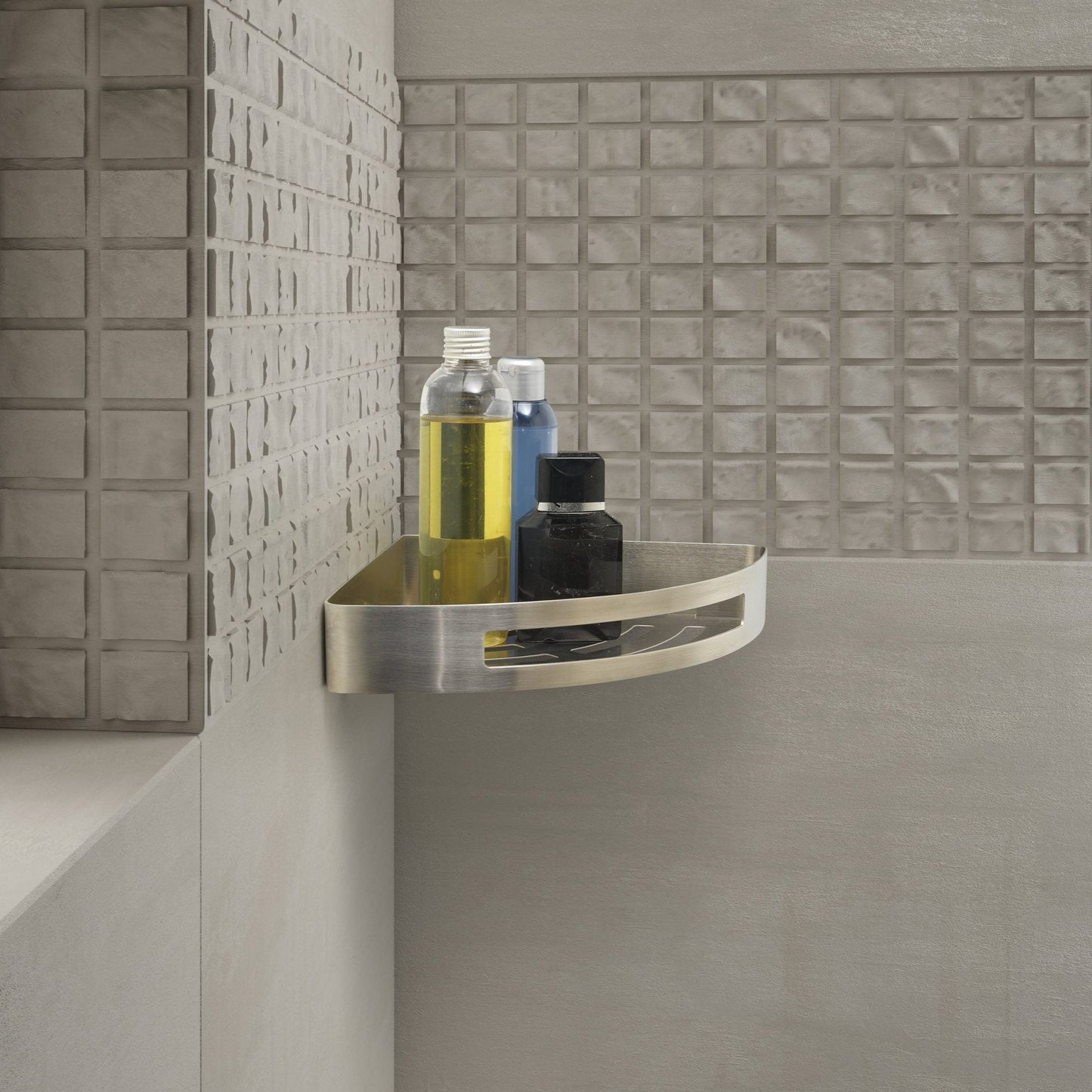 Origins Living Gedy Nerva Corner Shower Basket Brushed Stainless Steel