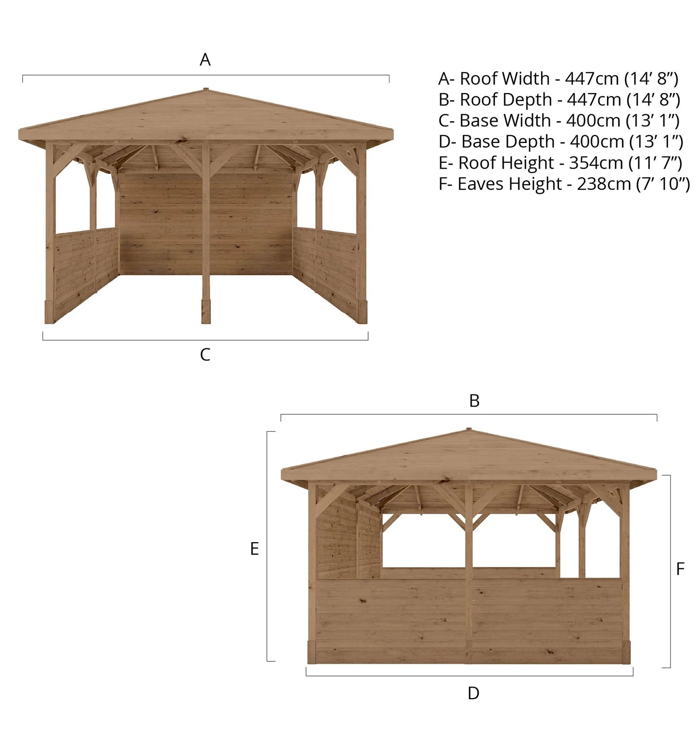 4m x 4m Pressure Treated Gazebo with Panels
