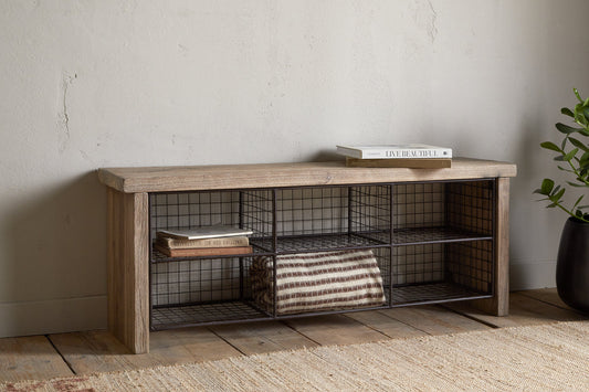 Nkuku Abha Reclaimed Wood & Iron Storage Bench Natural