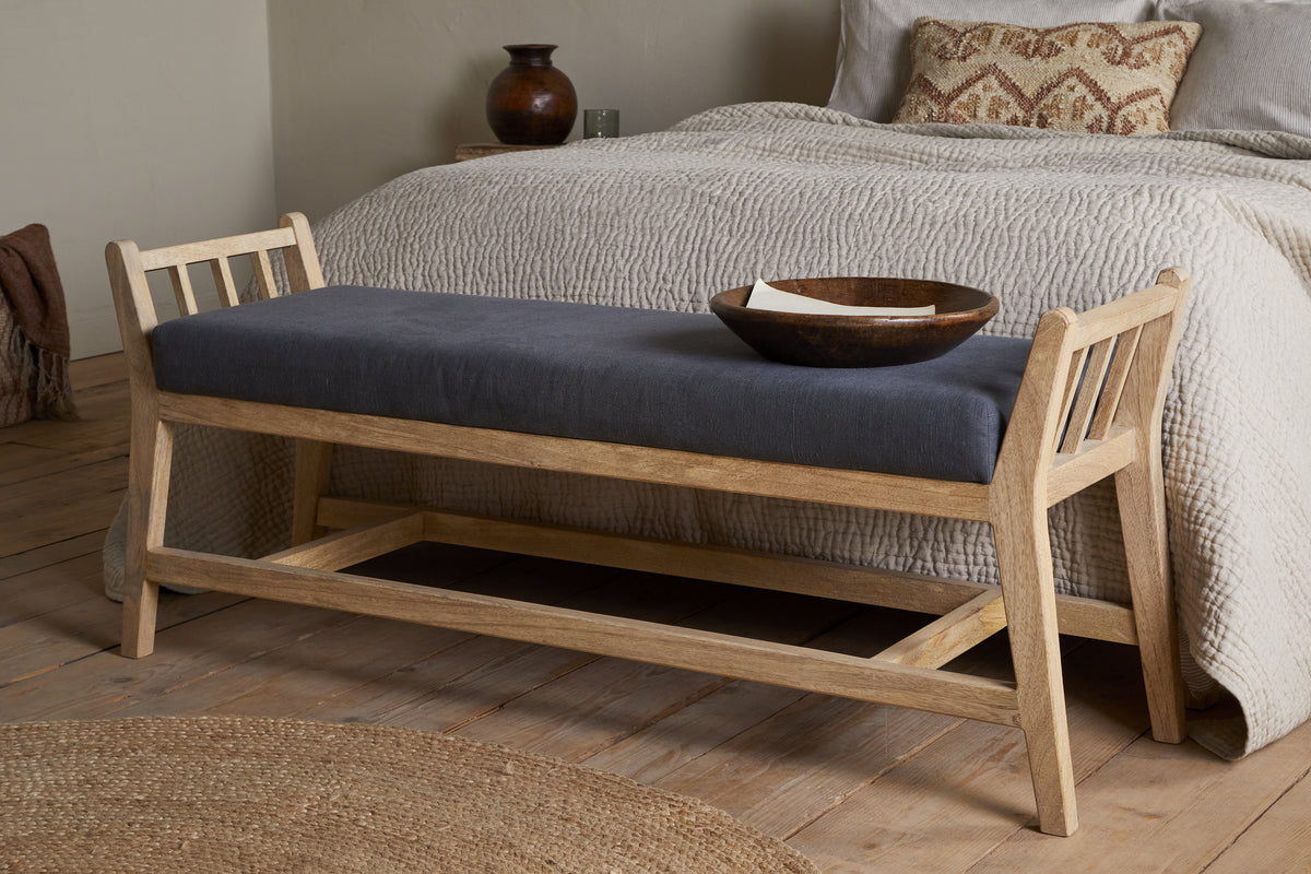 Nkuku Avanthi Upholstered Sleigh Bench Charcoal