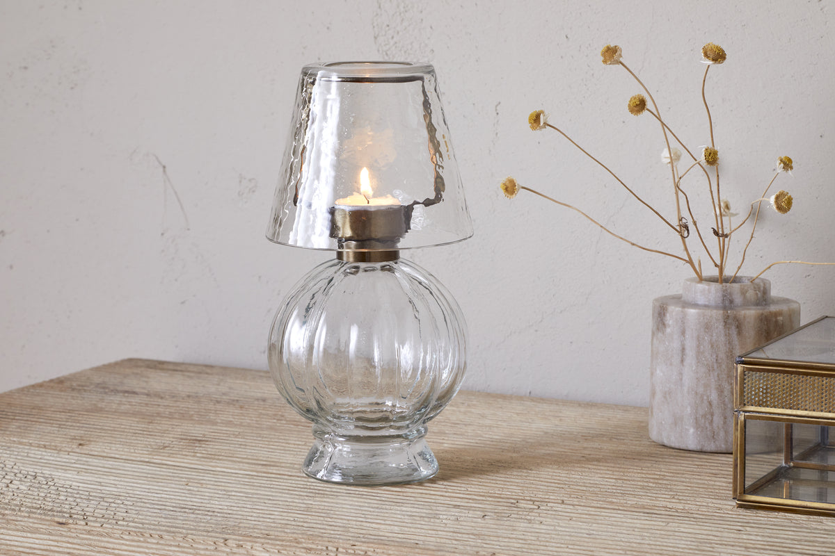 Nkuku Adesola Glass Tealight Holder Lamp Clear