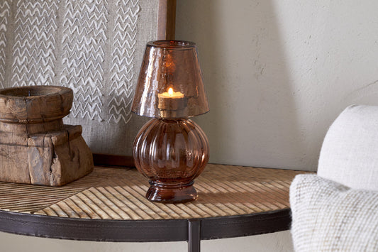 Nkuku Adesola Glass Tealight Holder Lamp Amber
