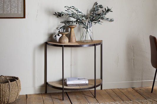 Nkuku Aasha Mango Wood Half Moon Console Table Natural