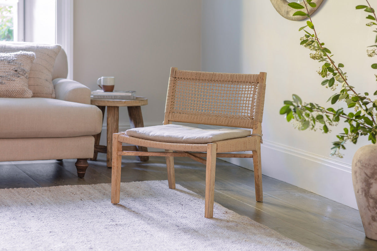 Nkuku Aamani Mango Wood & Cord Occasional Chair Natural