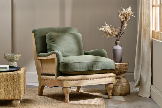 Nkuku Abe Deconstructed Linen Armchair Olive