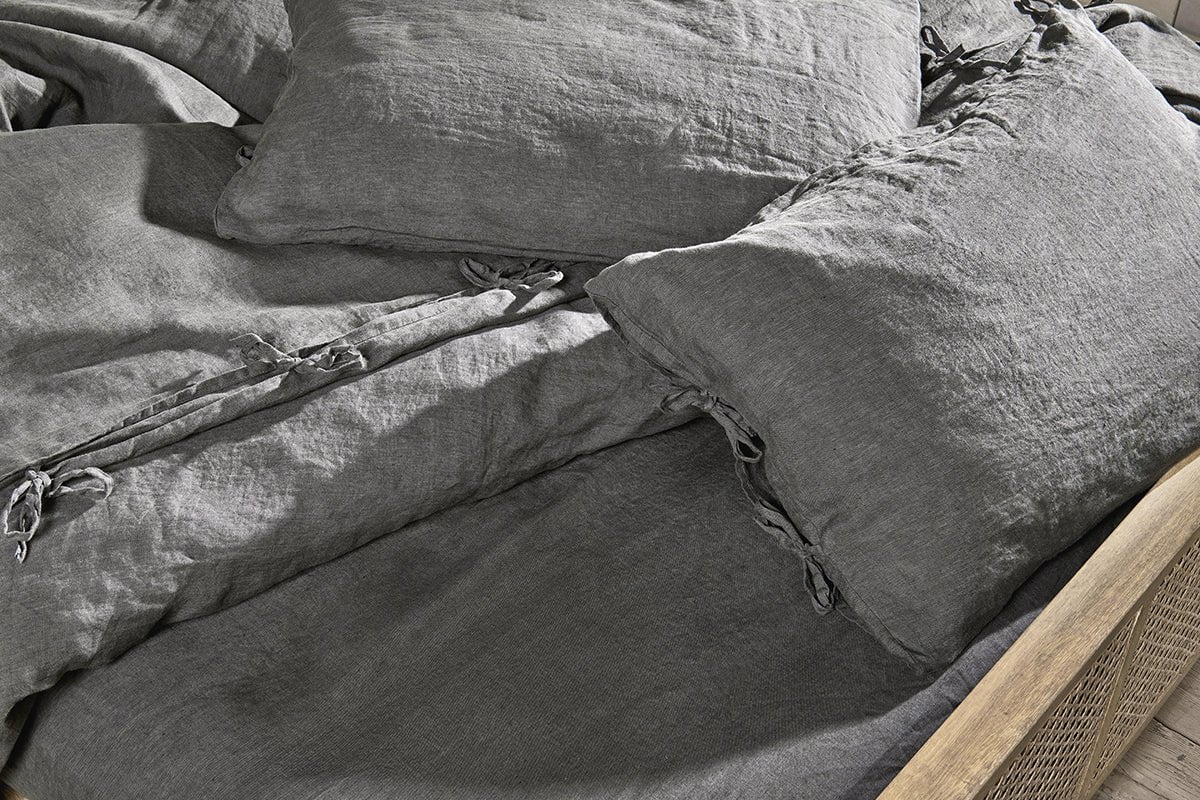 Nkuku Adya Linen Duvet Cover Charcoal
