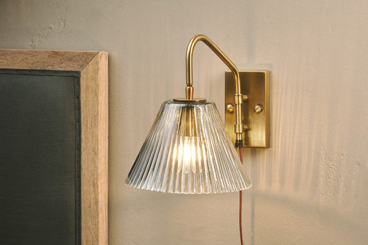 Nkuku Akoli Glass Wall Lamp Clear & Antique Brass
