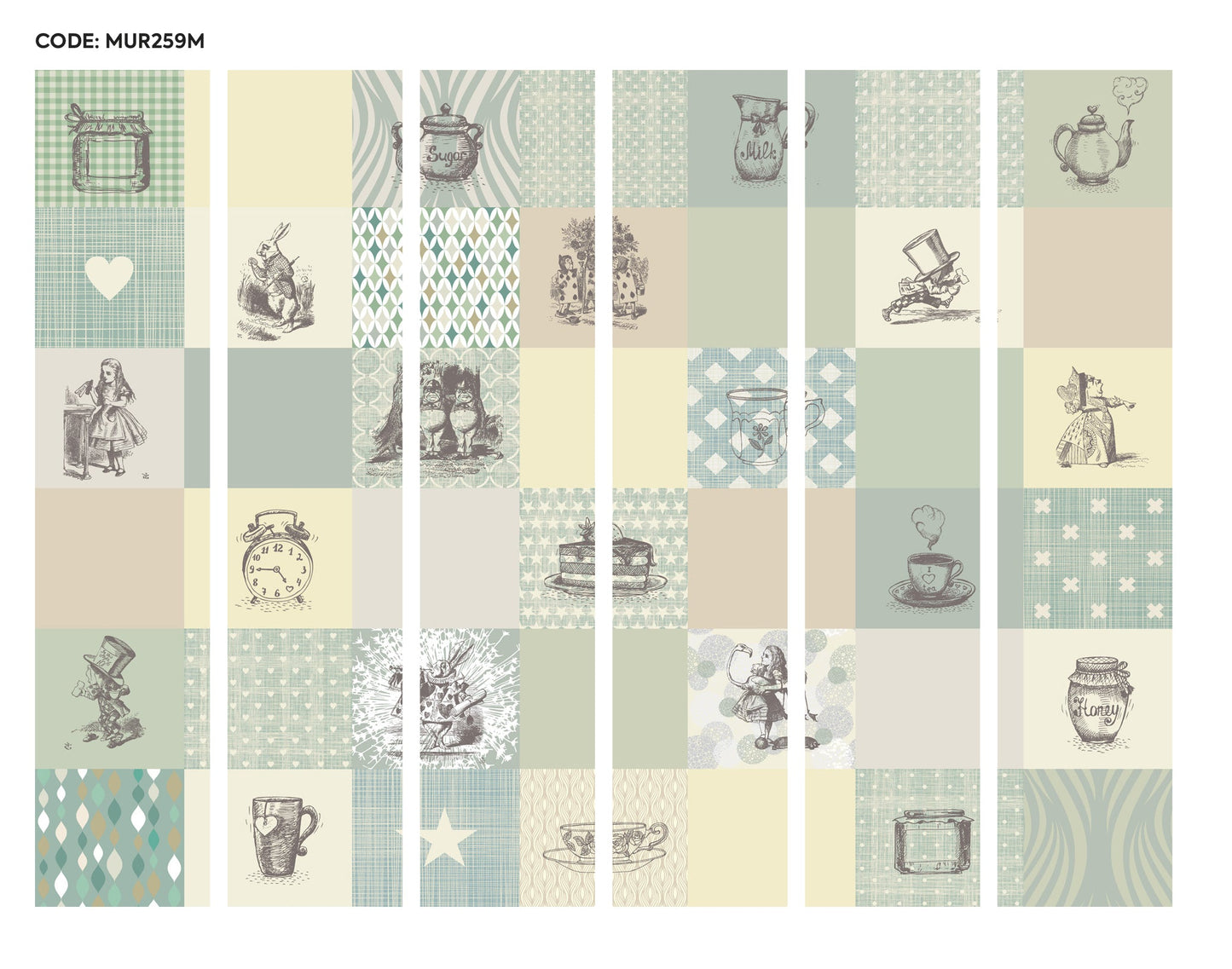 Origin Murals Alice In Wonderland Retro Illustrations Natural 300cm X 240cm