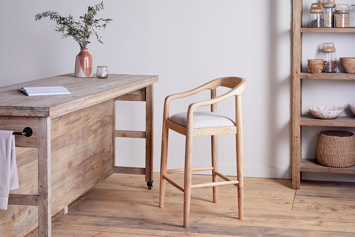 Nkuku Anbu Mango Wood Upholstered Counter Chair Natural