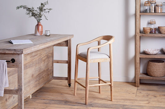 Nkuku Anbu Mango Wood Upholstered Counter Chair Natural