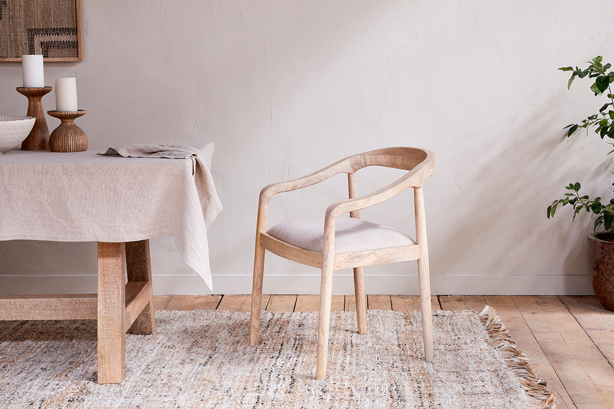 Nkuku Anbu Mango Wood Upholstered Dining Chair Natural