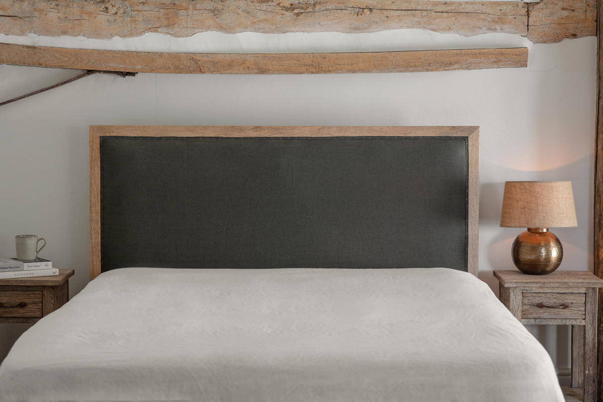 Nkuku Anesha Upholstered Linen Headboard Olive Green