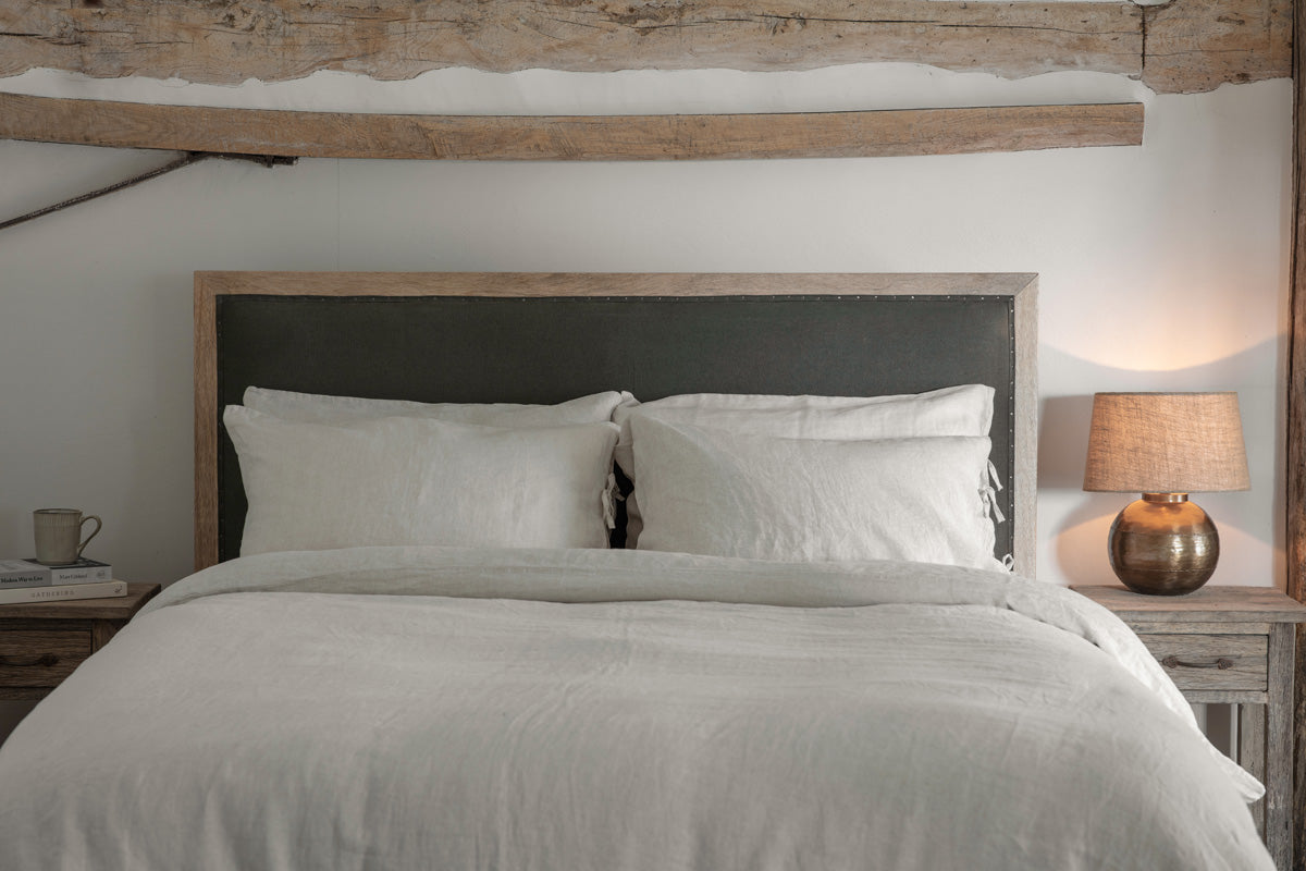 Nkuku Anesha Upholstered Linen Headboard Olive Green