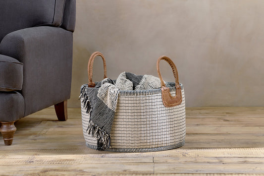 Nkuku Anjuli Jute & Cotton Basket Off White & Black