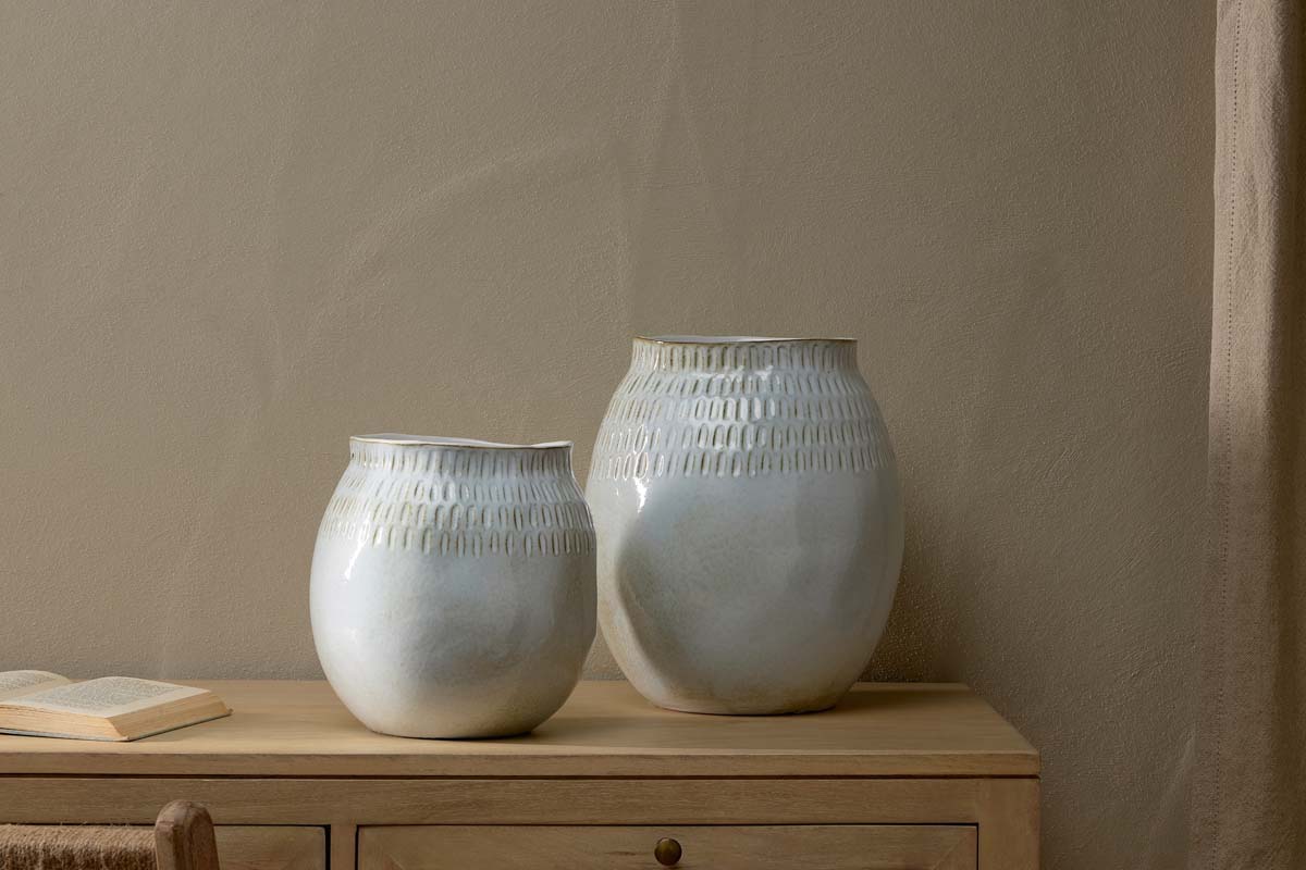 Nkuku Anjuna Reactive Glaze Ceramic Vase Off White