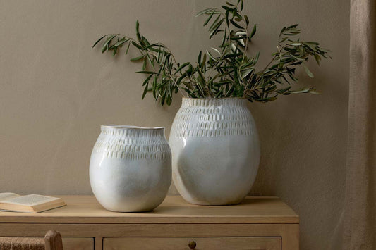 Nkuku Anjuna Reactive Glaze Ceramic Vase Off White