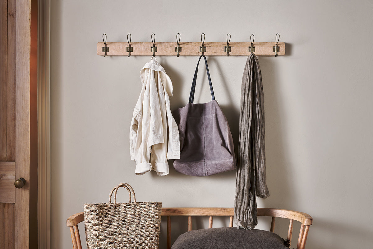 Nkuku Ankita Mango Wood & Iron Hooks Natural & Antique Brass Large