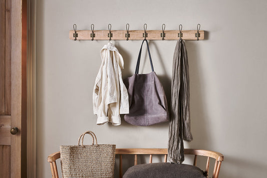 Nkuku Ankita Mango Wood & Iron Hooks Natural & Antique Brass Large