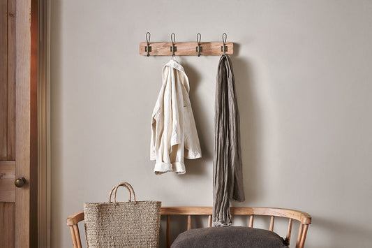 Nkuku Ankita Mango Wood & Iron Hooks Natural & Antique Brass Small