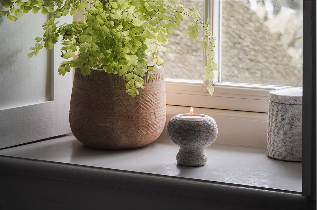 Nkuku Asana Marble Tealight Holder Grey