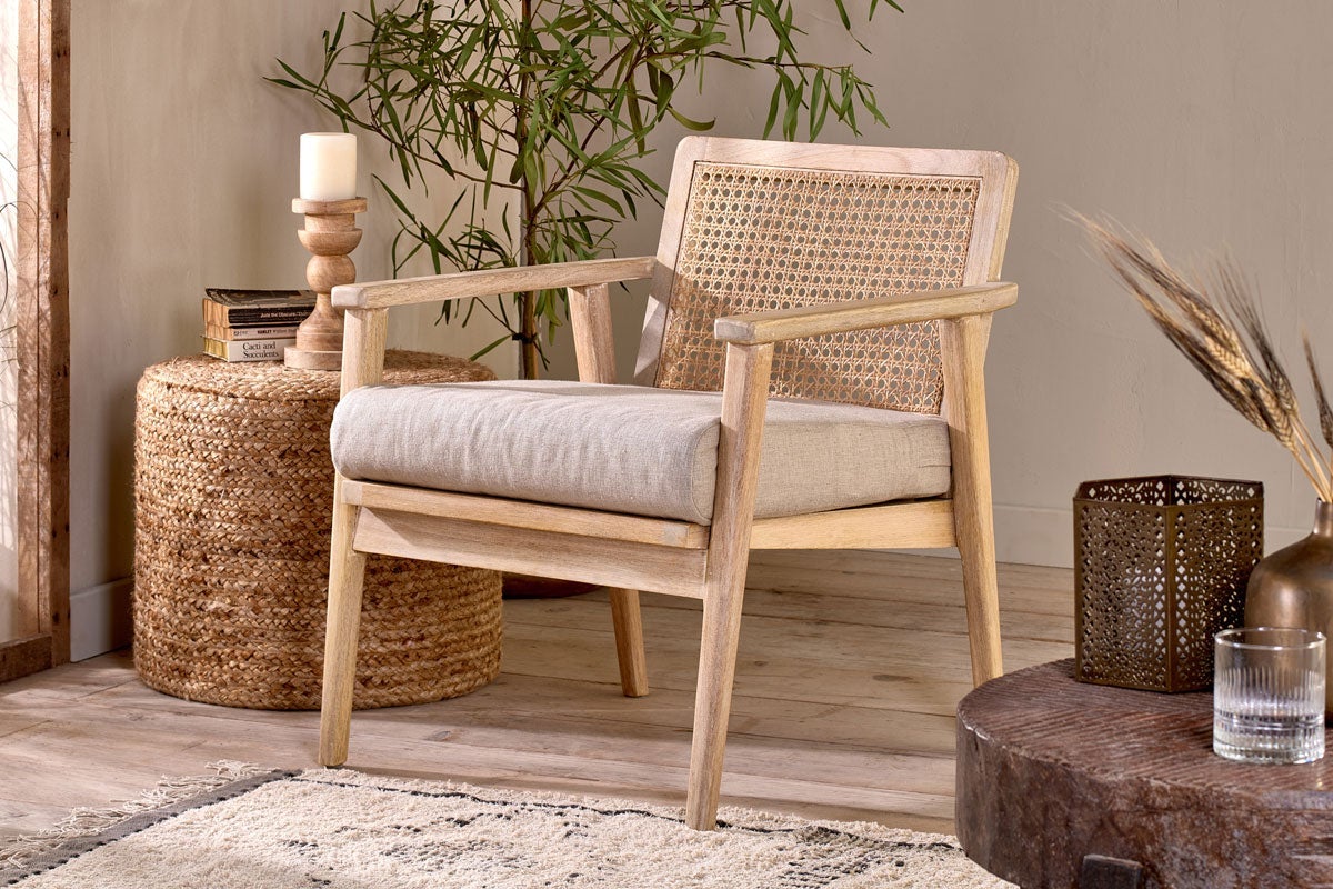 Nkuku Atri Mango Wood & Cane Occasional Chair