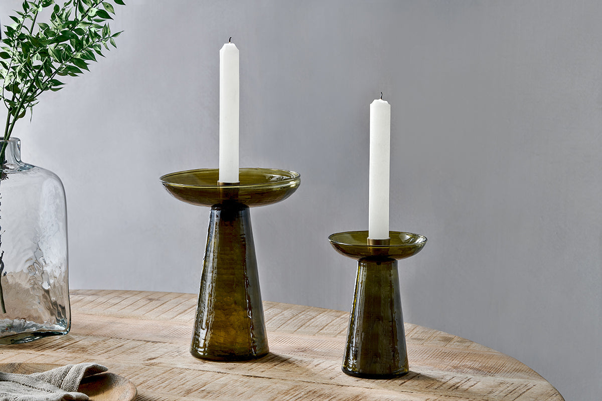 Nkuku Avyn Recycled Glass Candle Holder Forest Green