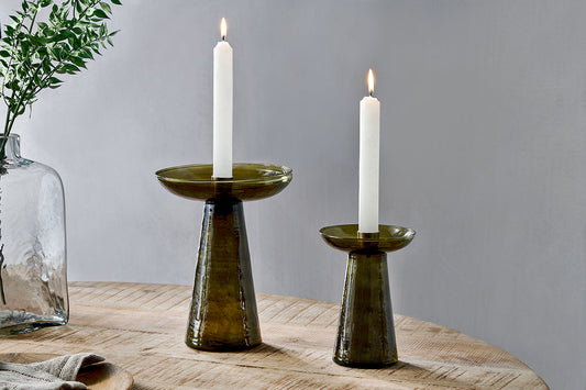 Nkuku Avyn Recycled Glass Candle Holder Forest Green