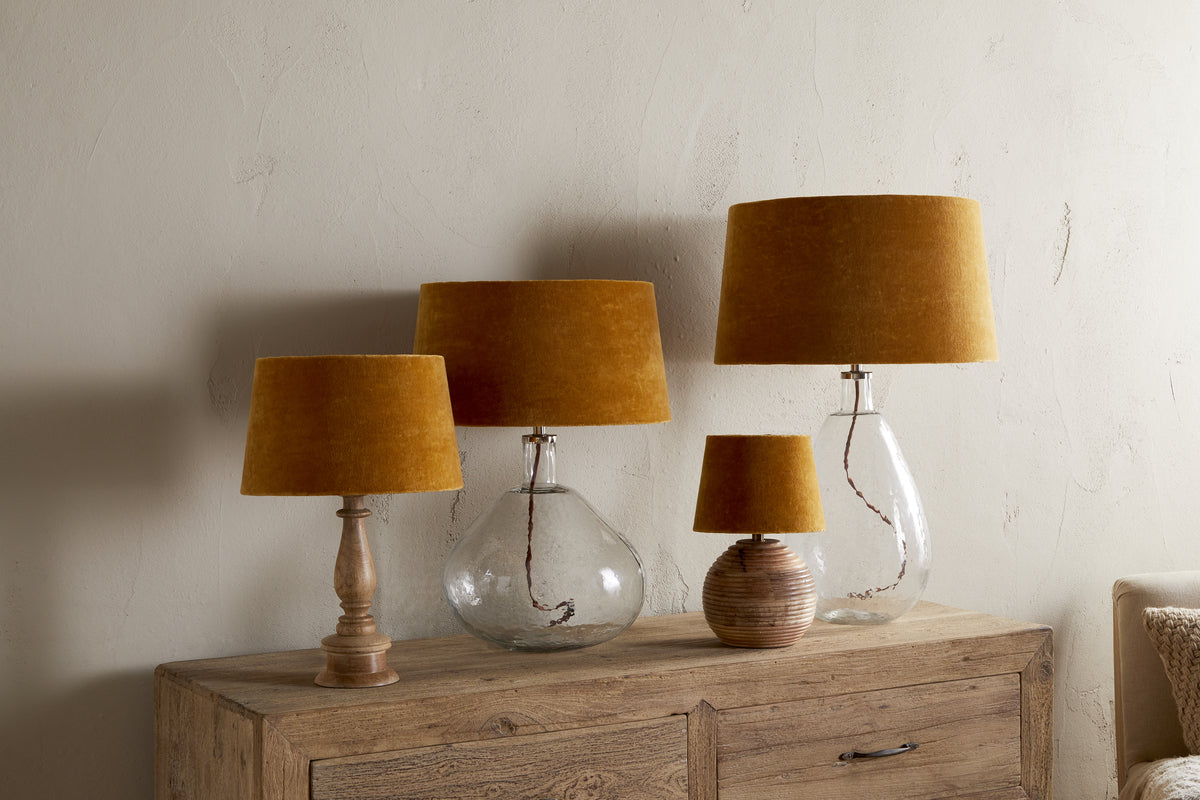 Nkuku Batakha Velvet & Linen Lampshade Dark Ochre
