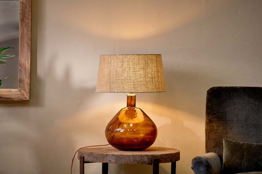 Nkuku Baba Recycled Glass Lamp Burnt Amber Large Wide