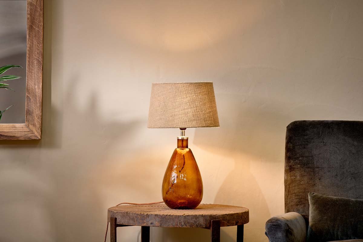 Nkuku Baba Recycled Glass Lamp Burnt Amber Small Tall