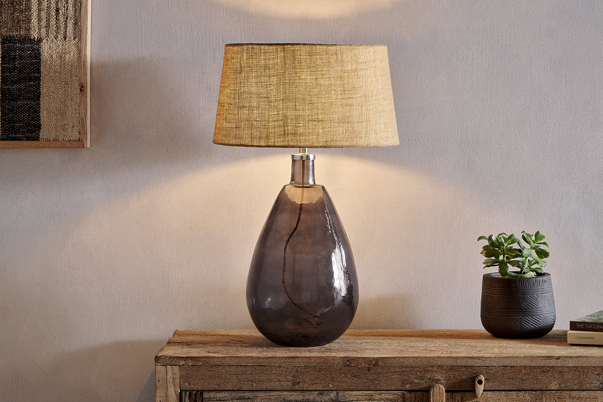 Nkuku Baba Recycled Glass Table Lamp Smoke Large Tall