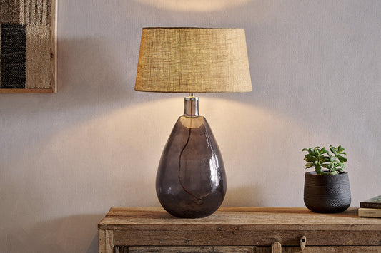 Nkuku Baba Recycled Glass Table Lamp Smoke Large Tall