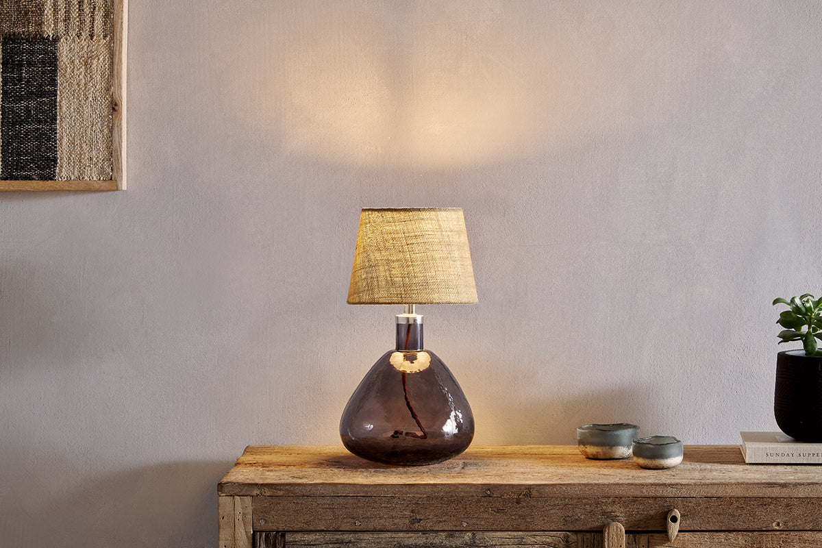Nkuku Baba Recycled Glass Table Lamp Smoke Small Wide