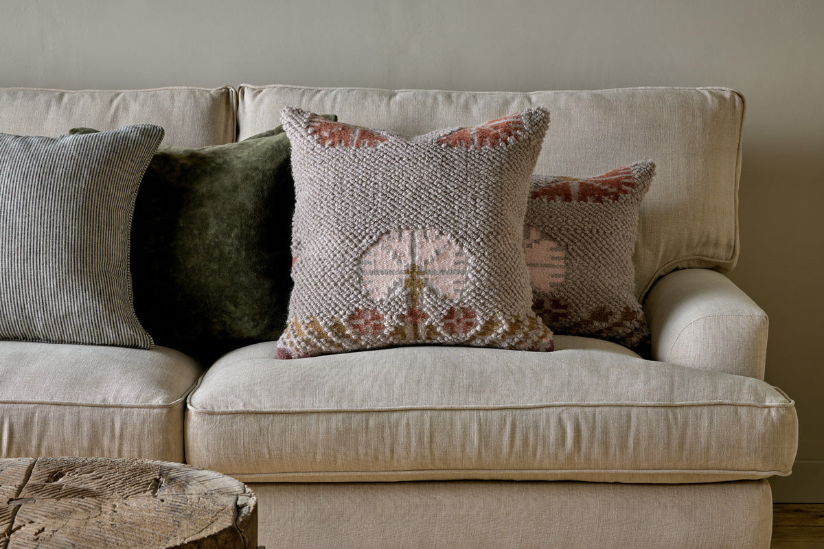 Nkuku Bagru Wool & Cotton Cushion Cover Soft Grey