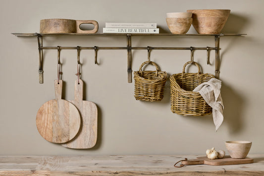 Nkuku Basti Iron Storage Shelf Antique Brass