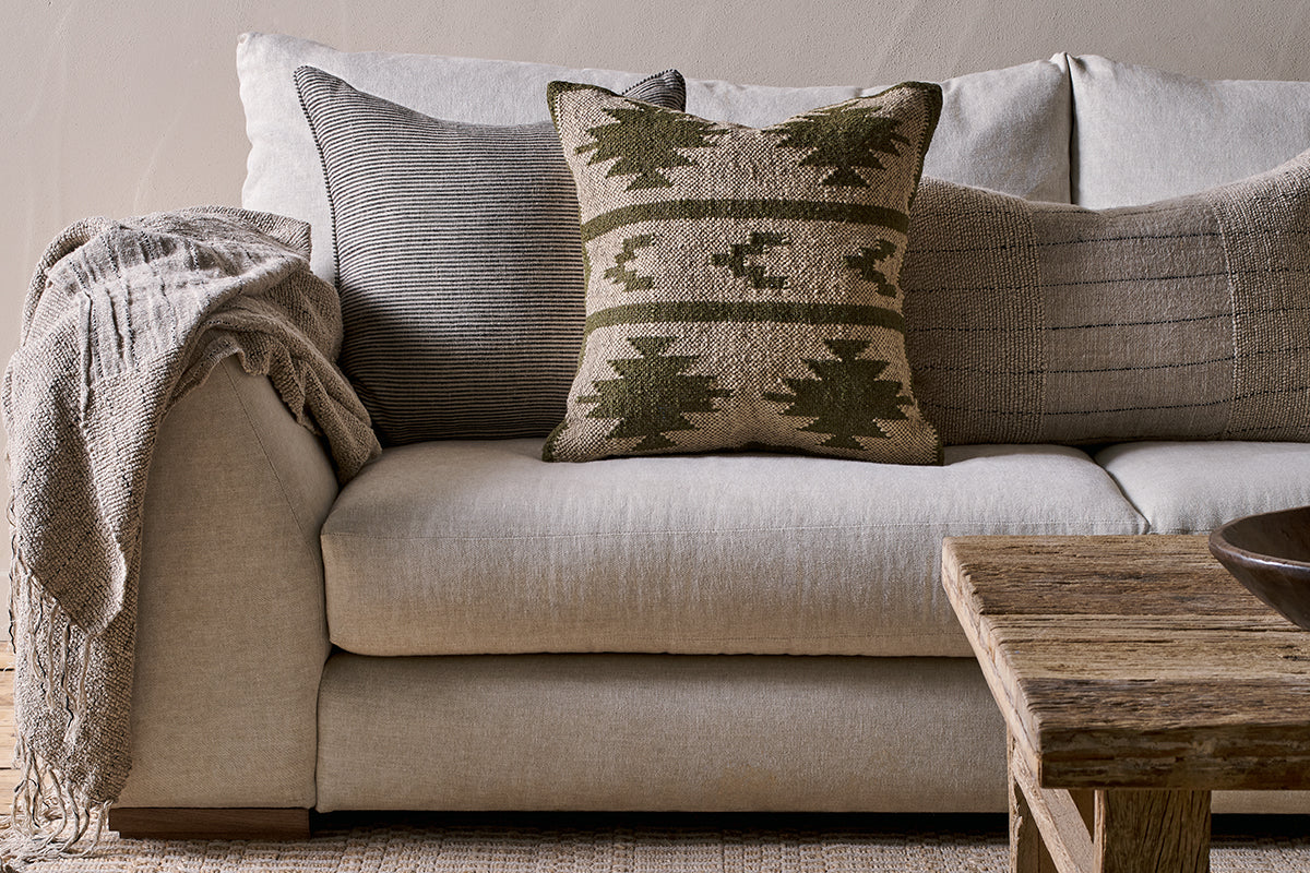 Nkuku Bhumi Wool & Jute Cushion Cover Moss Green