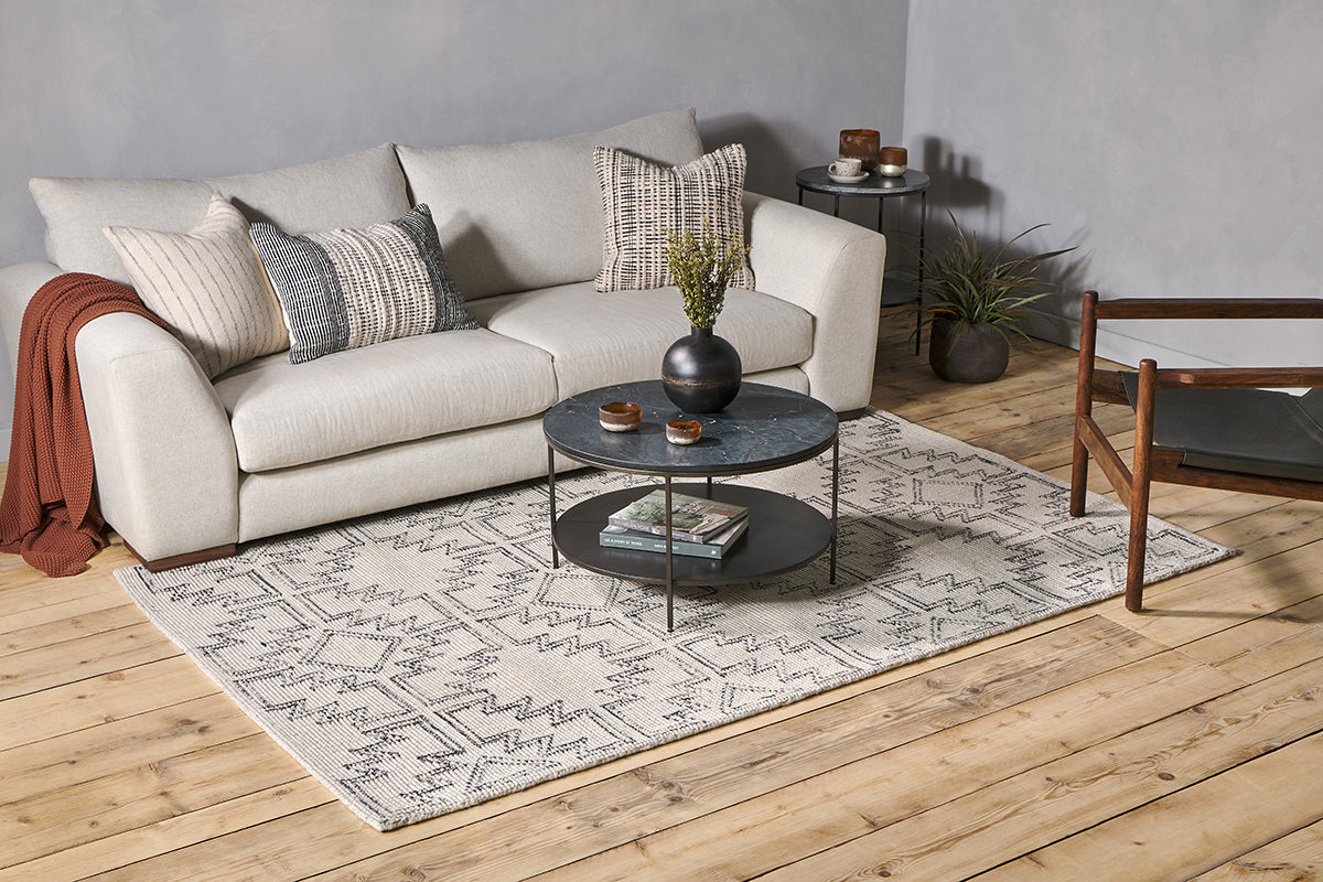 Nkuku Bidiru Wool & Recycled Cotton Rug Black & Off White