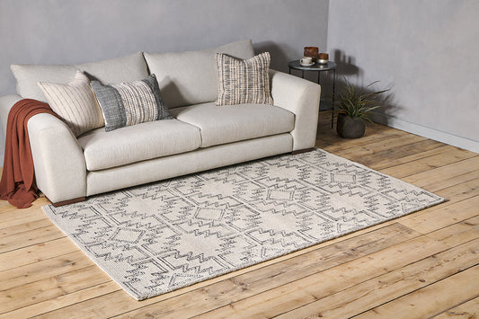 Nkuku Bidiru Wool & Recycled Cotton Rug Black & Off White