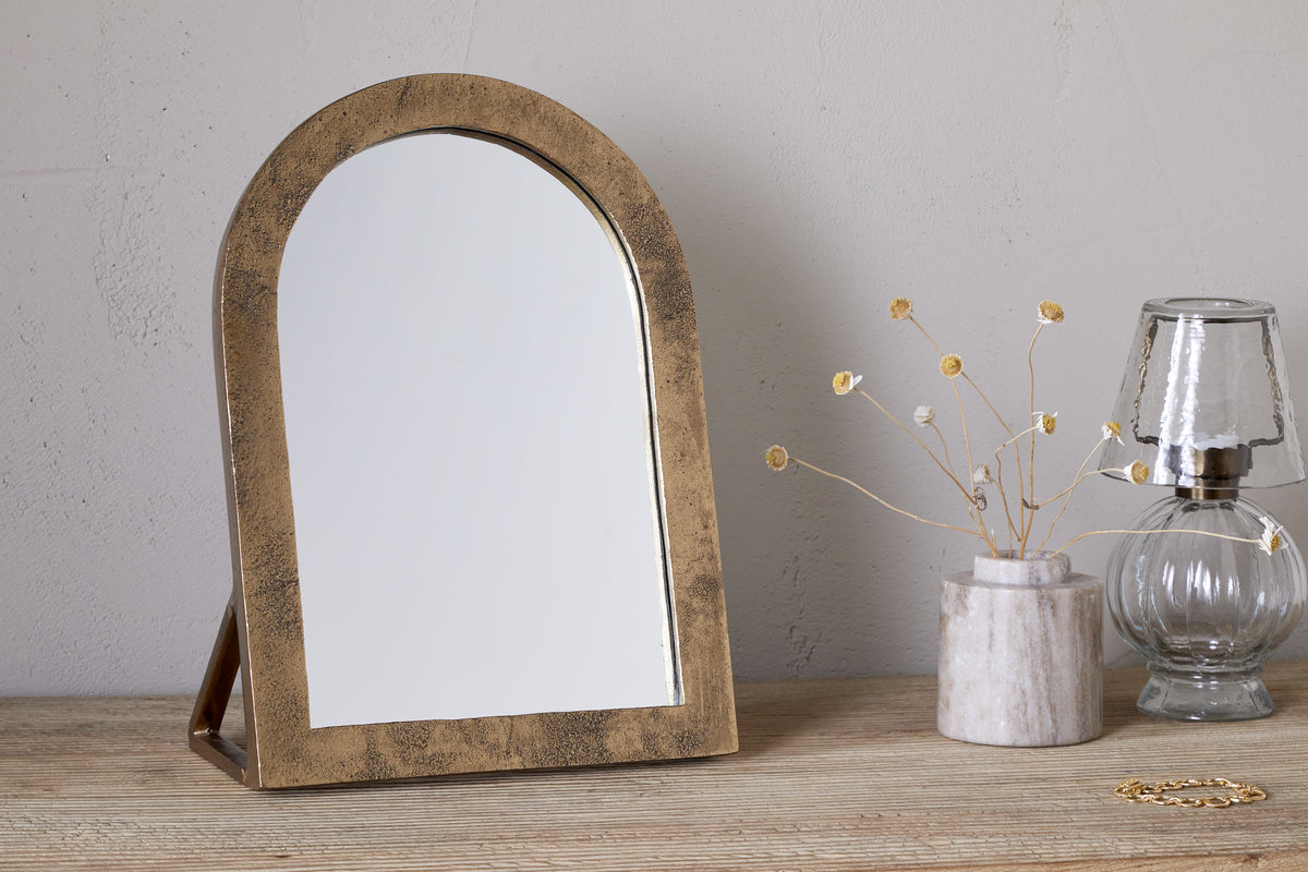 Nkuku Cayce Cast Aluminum Vanity Mirror Antique Brass