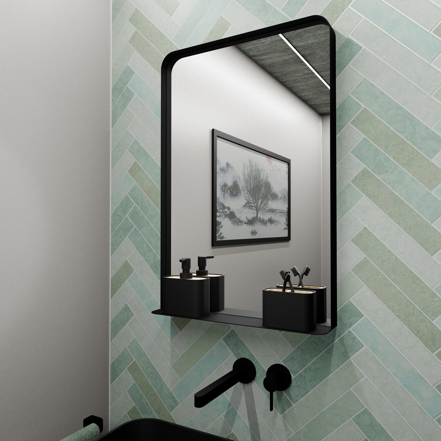 Origins Living City Mirror With Shelf 50 Matt Black