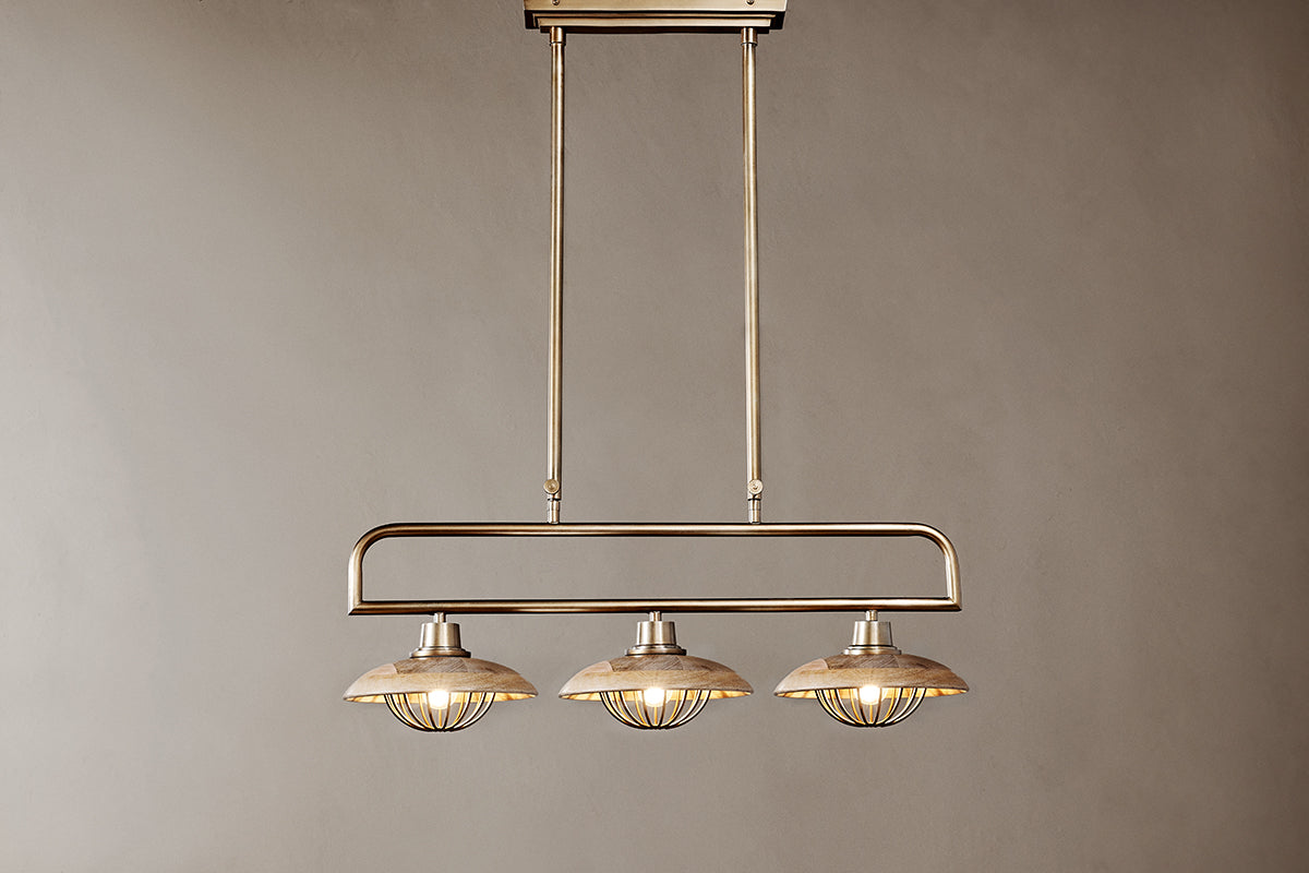 Nkuku Chakai Mango Wood Pendant Lamp Natural & Antique Brass