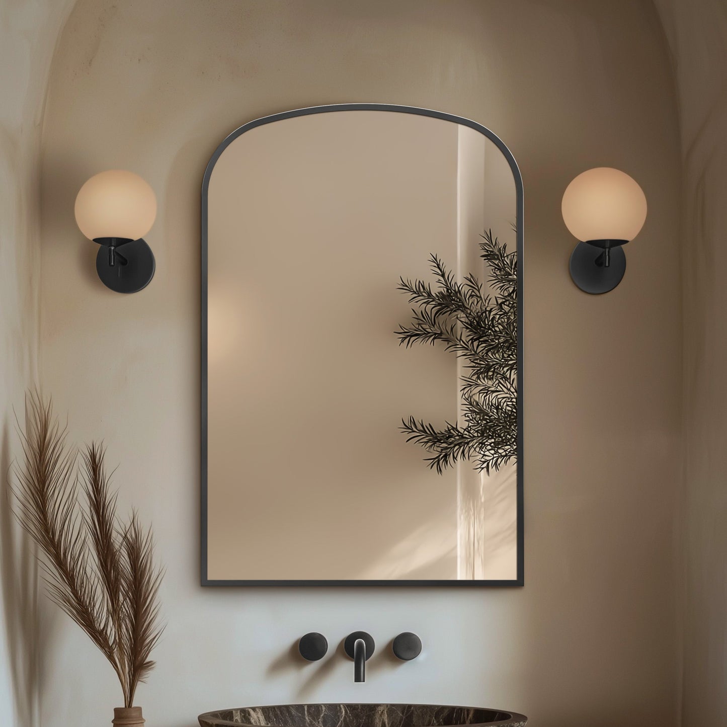 Origins Living Delphine Overmantle Arch Mirror 60 X 90cm Gunmetal