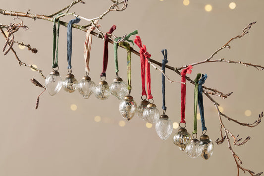 Nkuku Dew Drop Baubles Silver & Clear (Set Of 12)