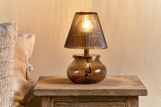 Nkuku Dimalai Recycled Glass Table Lamp Brown Smoke