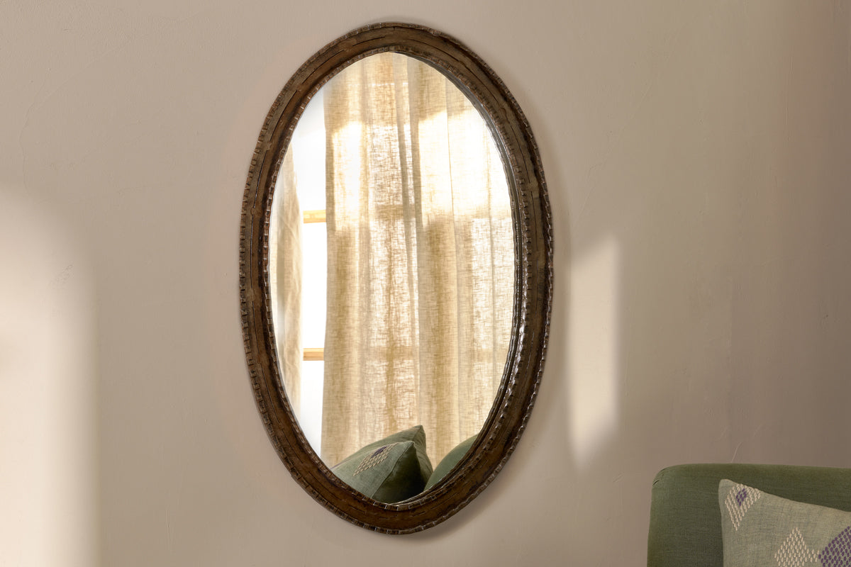 Nkuku Drishti Oval Iron Mirror Antique Black Small