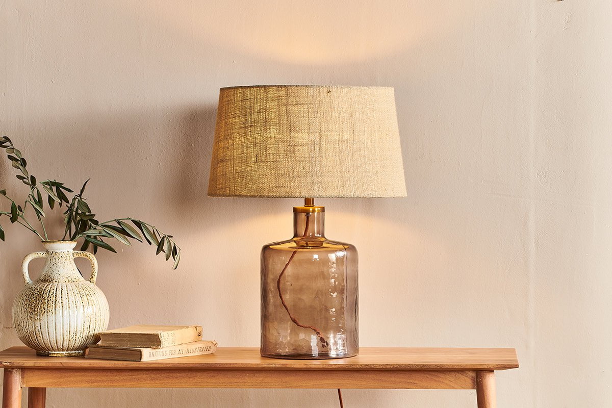 Nkuku Edina Recycled Glass Table Lamp Smoke Brown Small