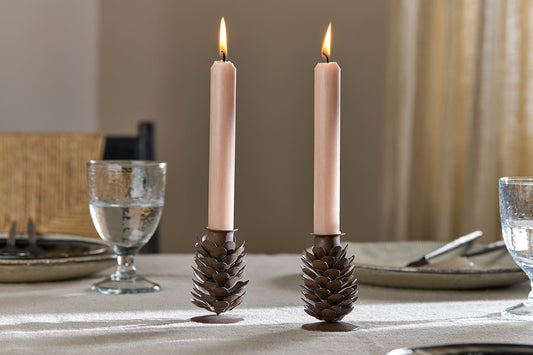Nkuku Elagalu Pine Cone Candle Stick Rust (Set Of 2)