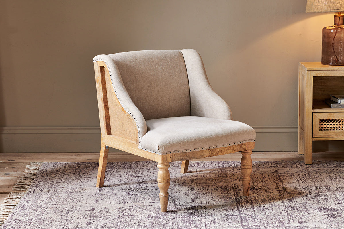 Nkuku Elbu Deconstructed Linen Armchair Stone