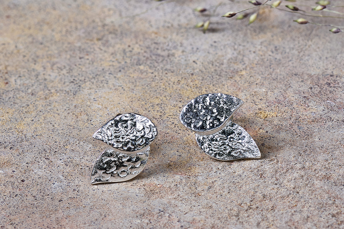 Nkuku Elina Double Leaf Earrings Silver