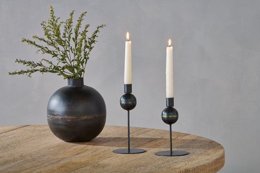 Nkuku Endo Recycled Iron Candle Holder Black (Set Of 2)